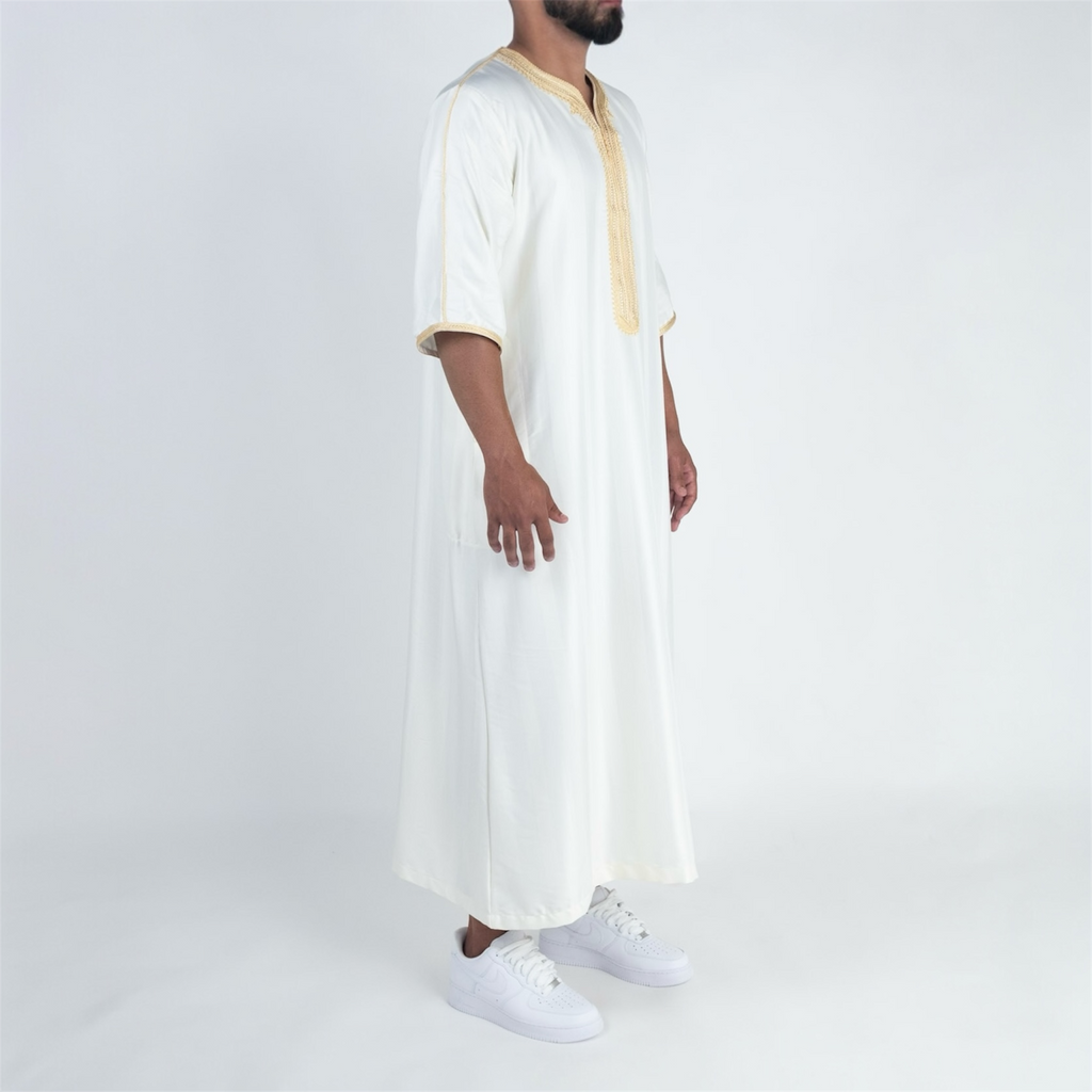 White & Gold Moroccan Thobe
