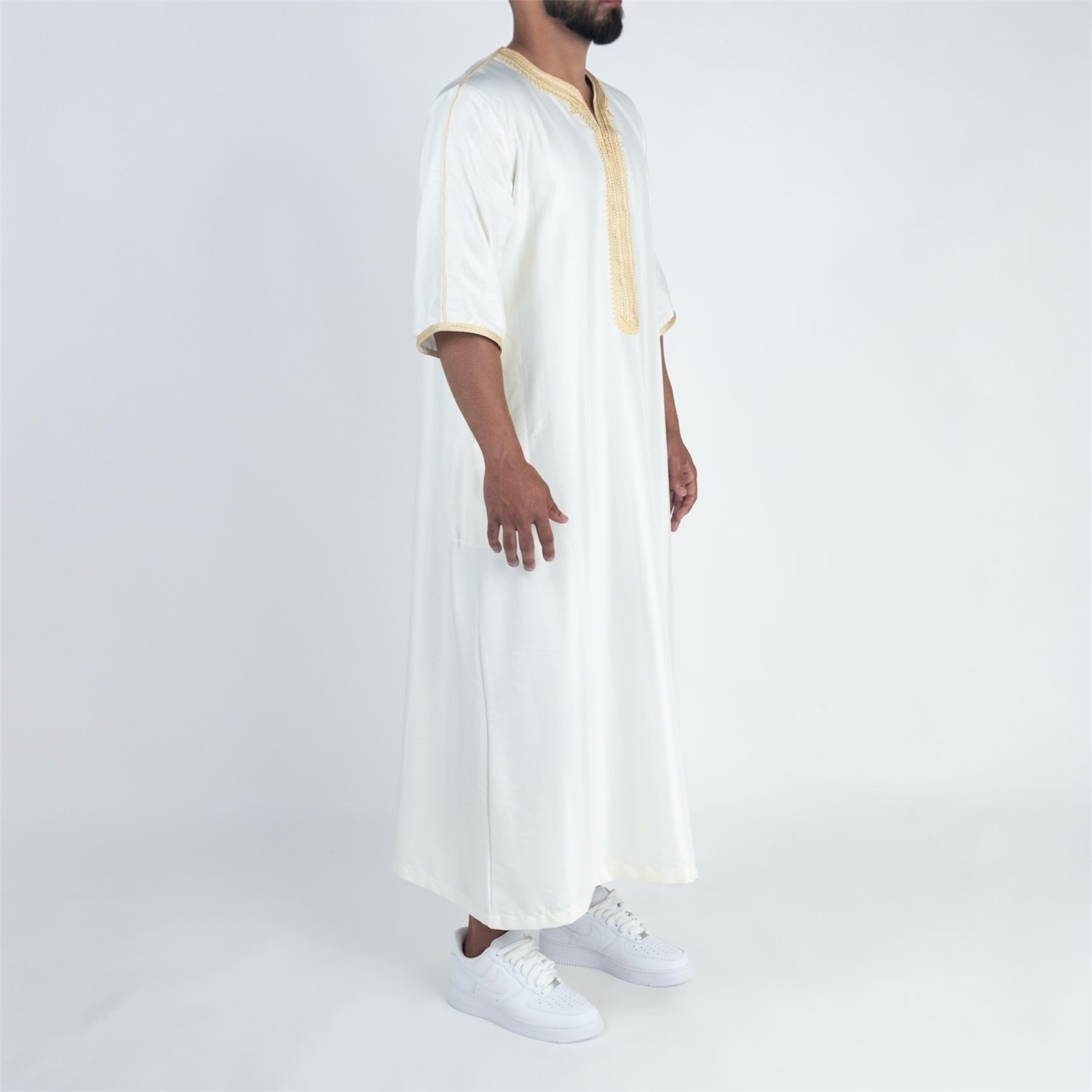 White & Gold Moroccan Thobe