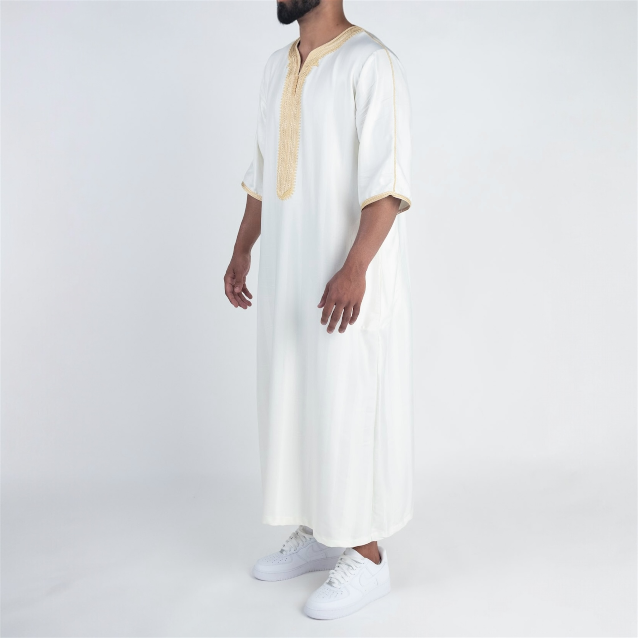 White & Gold Moroccan Thobe
