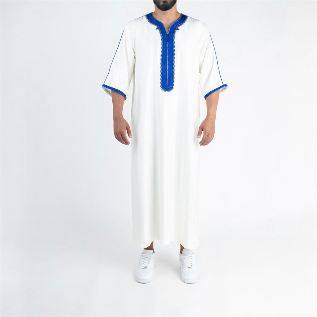 White & Blue Moroccan Thobe