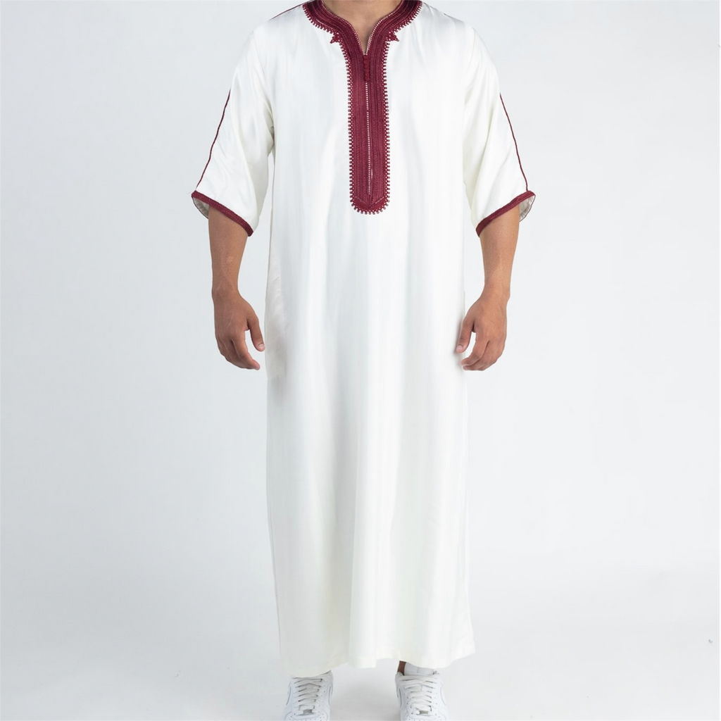 White & Red Moroccan Thobe