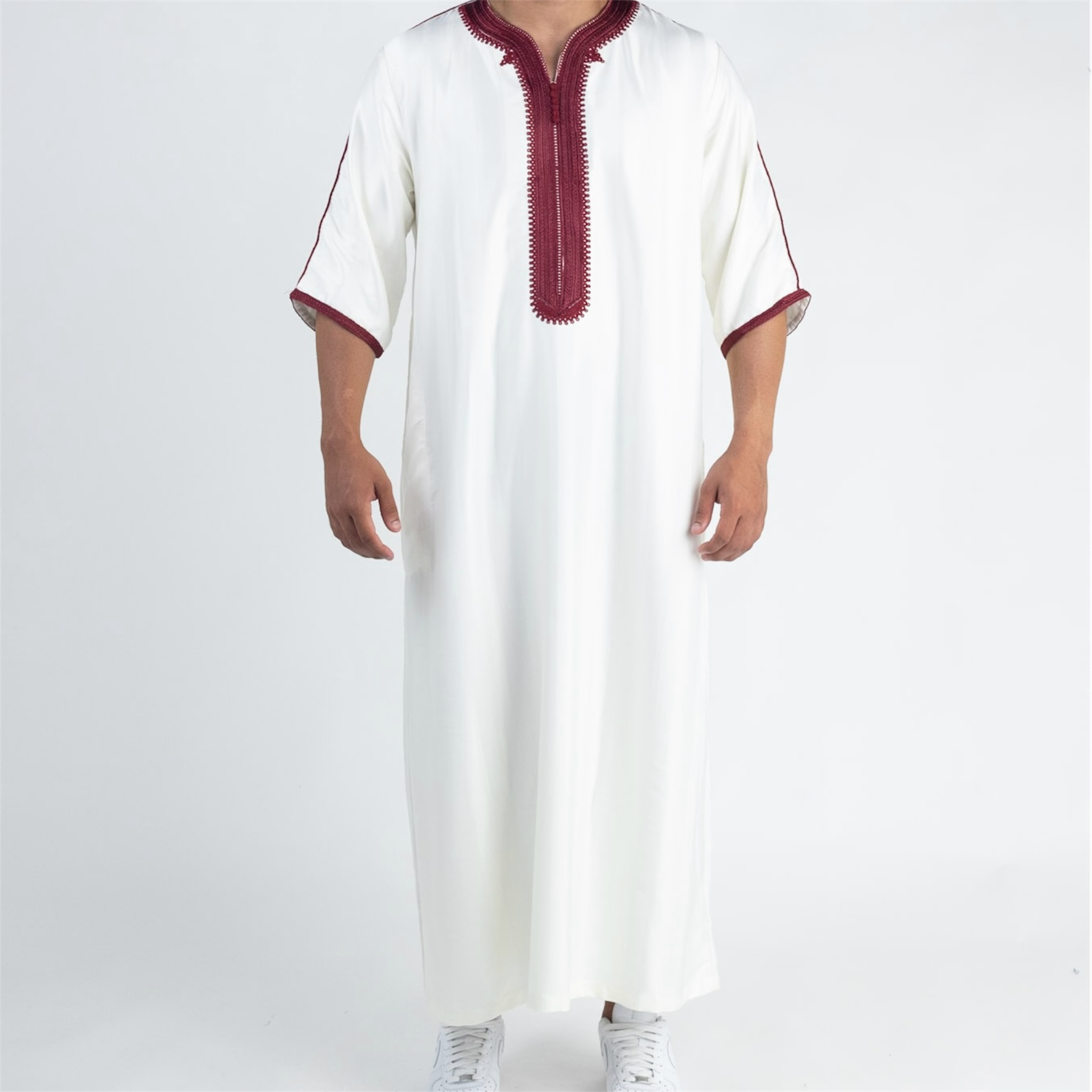 White & Red Moroccan Thobe