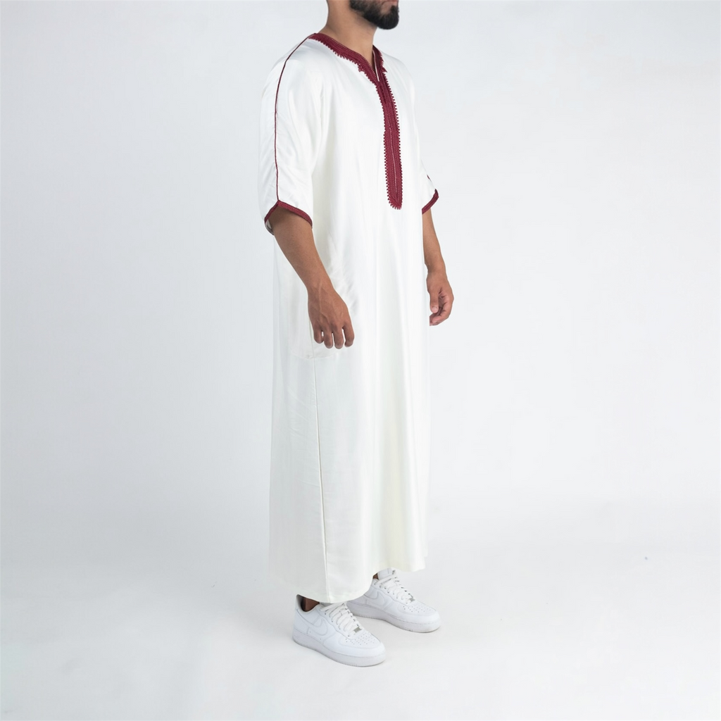 White & Red Moroccan Thobe