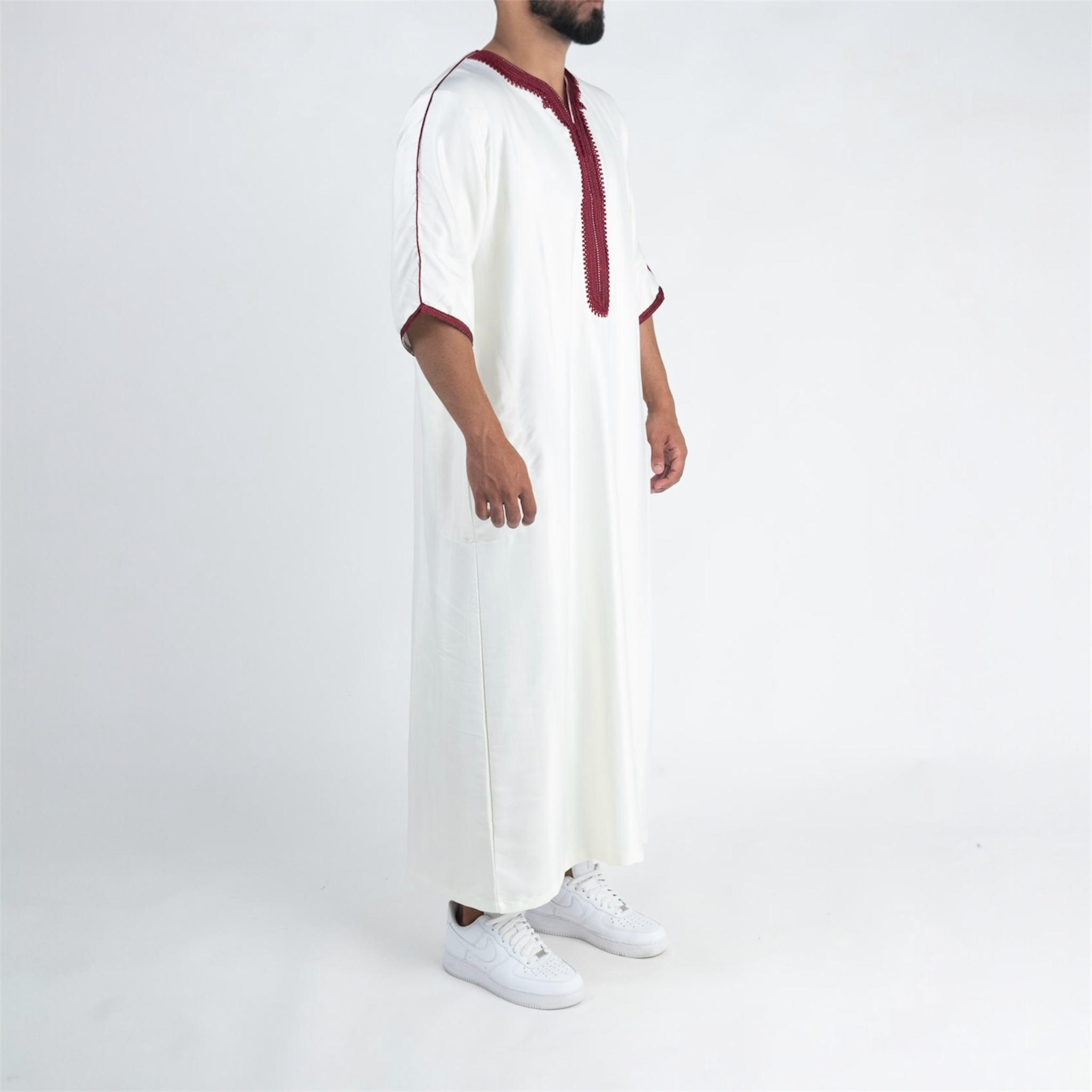 White & Red Moroccan Thobe