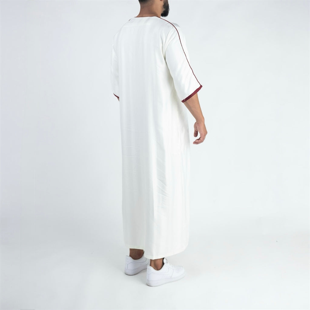 White & Red Moroccan Thobe