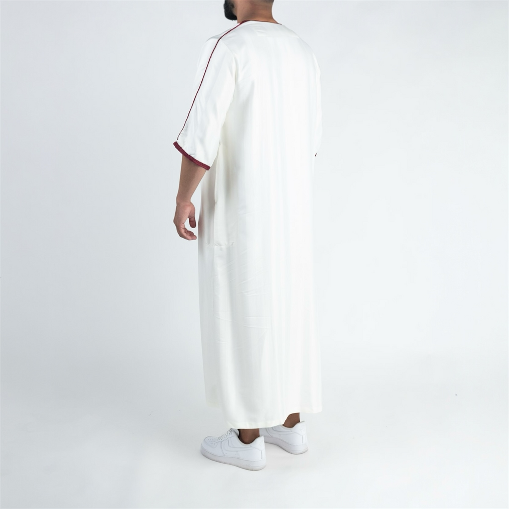 White & Red Moroccan Thobe