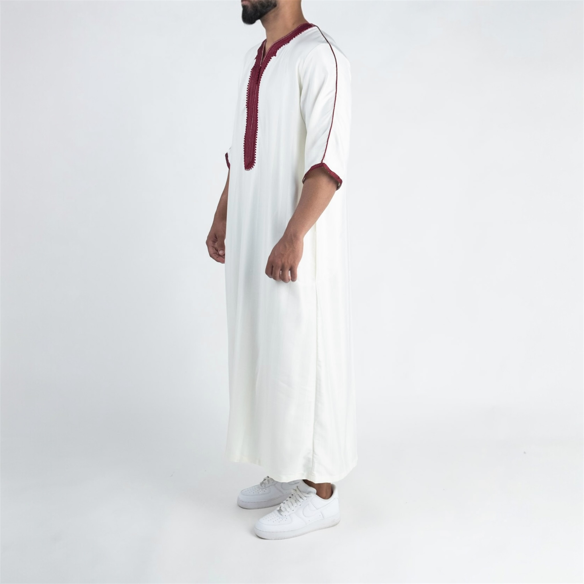 White & Red Moroccan Thobe