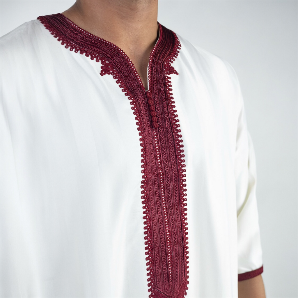 White & Red Moroccan Thobe