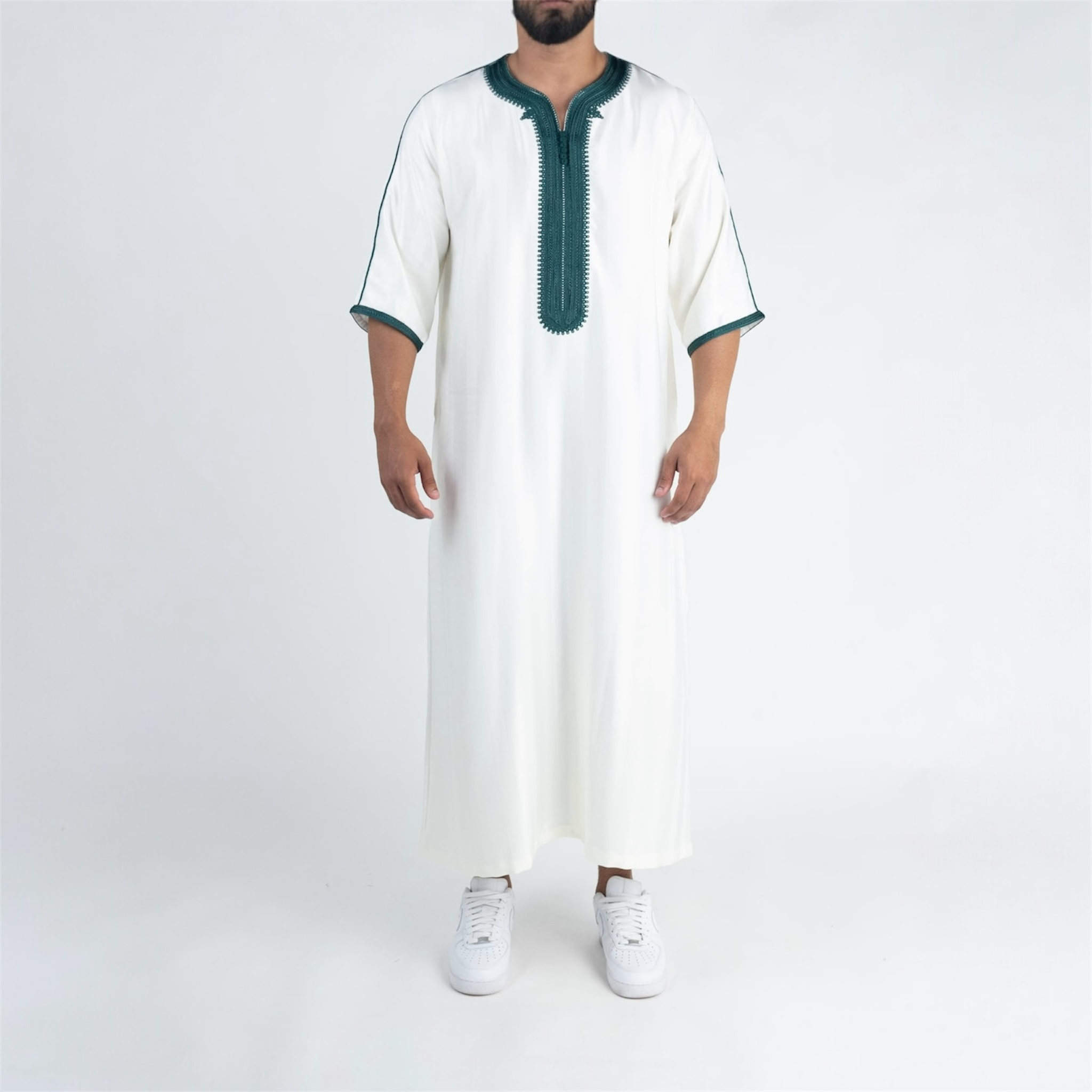 White & Green Moroccan Thobe