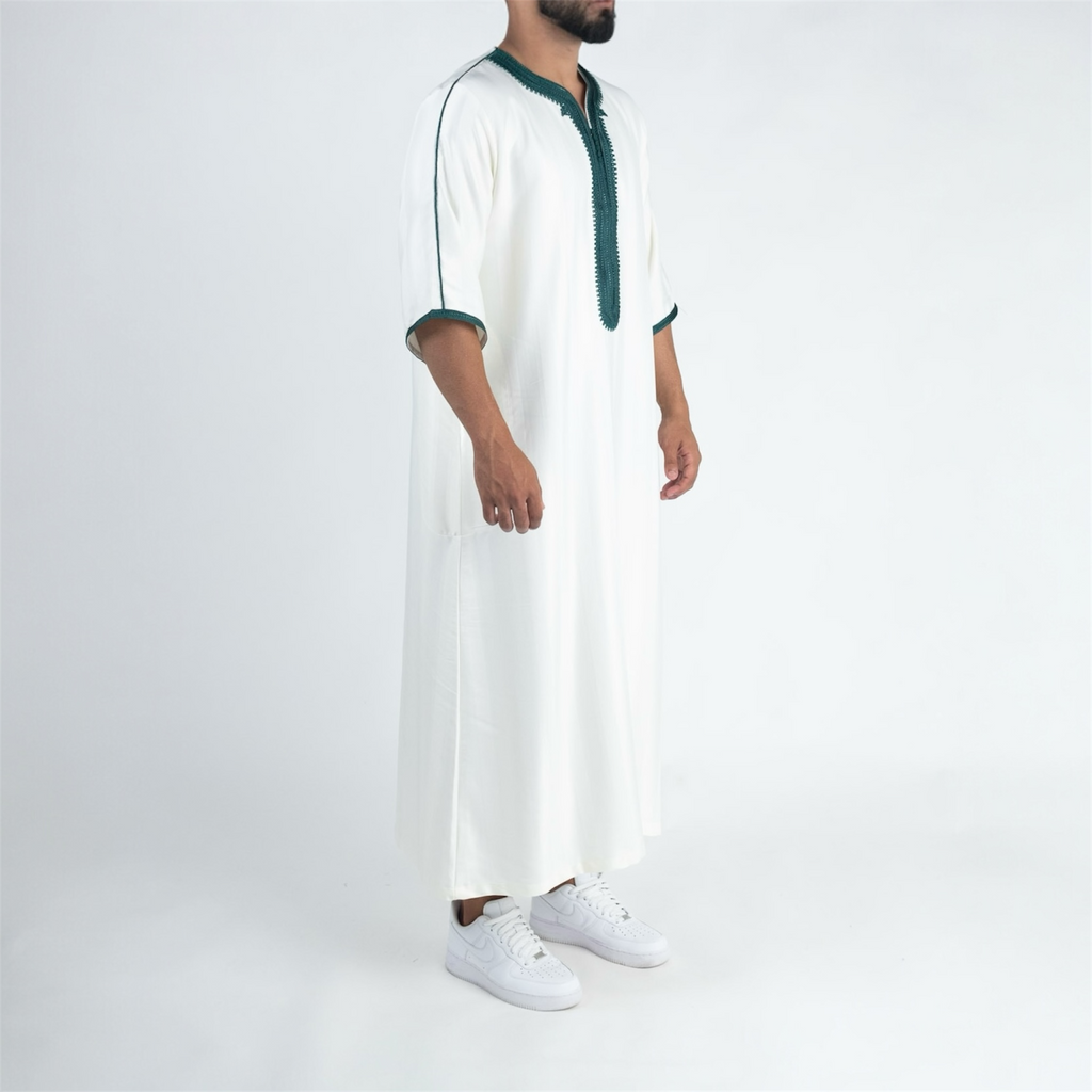 White & Green Moroccan Thobe
