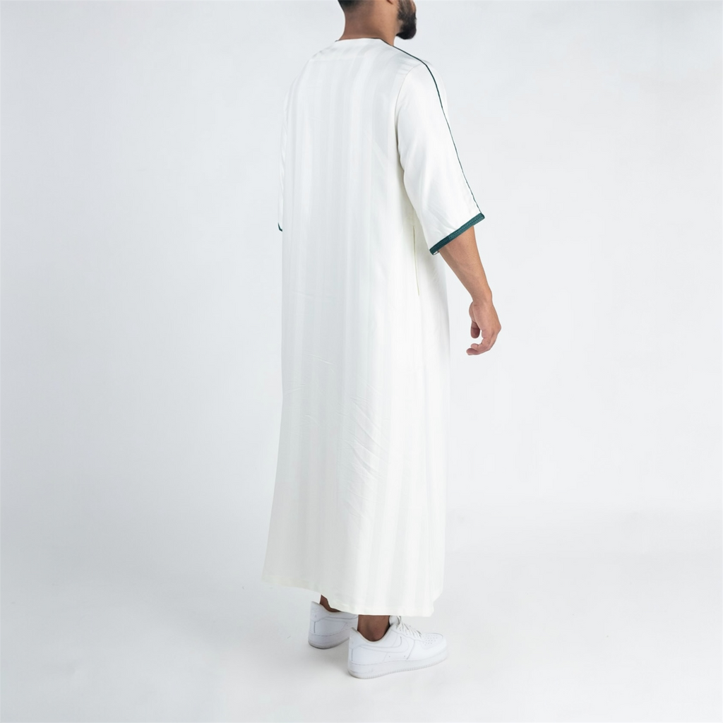 White & Green Moroccan Thobe