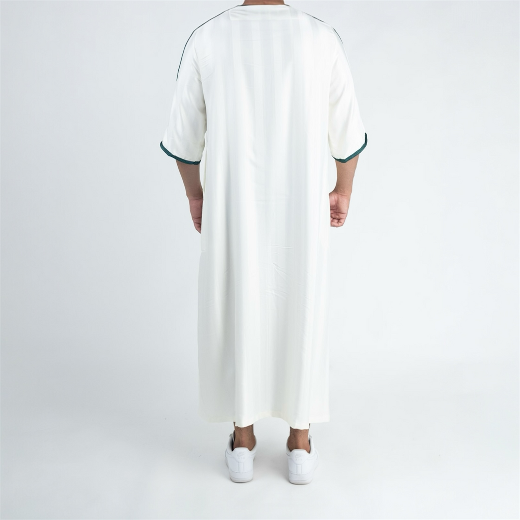 White & Green Moroccan Thobe
