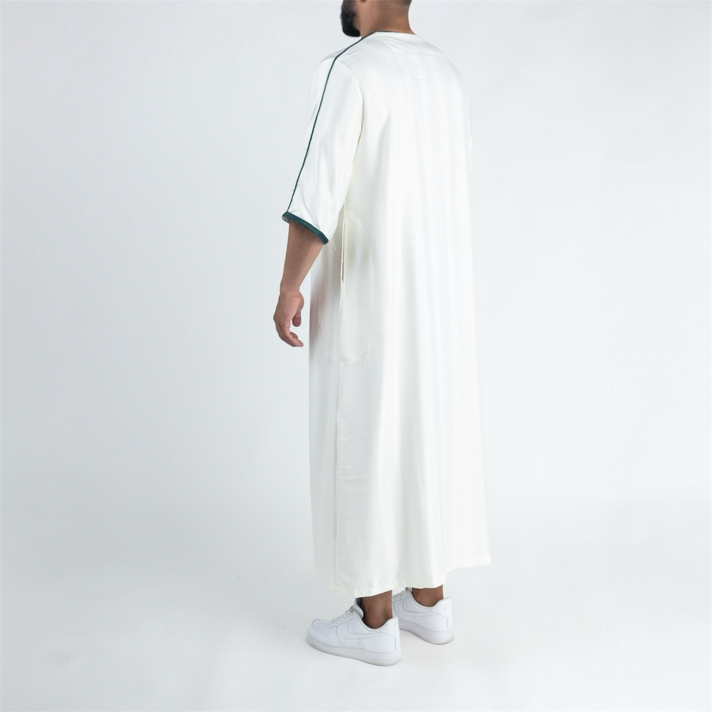 White & Green Moroccan Thobe