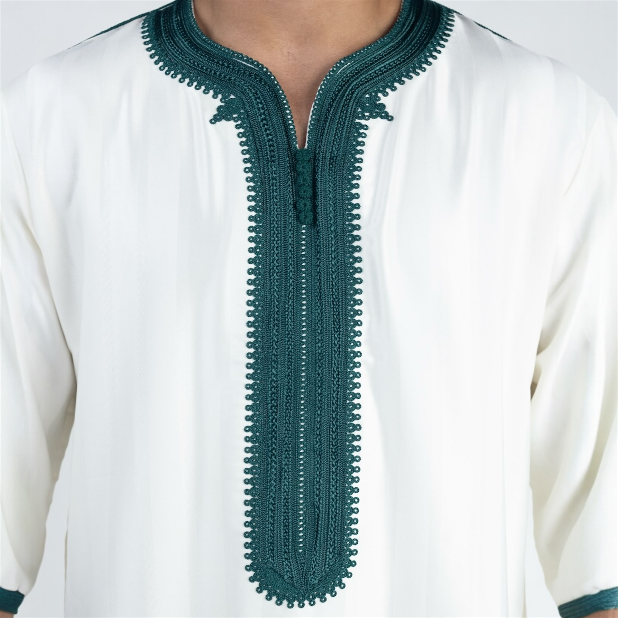 White & Green Moroccan Thobe