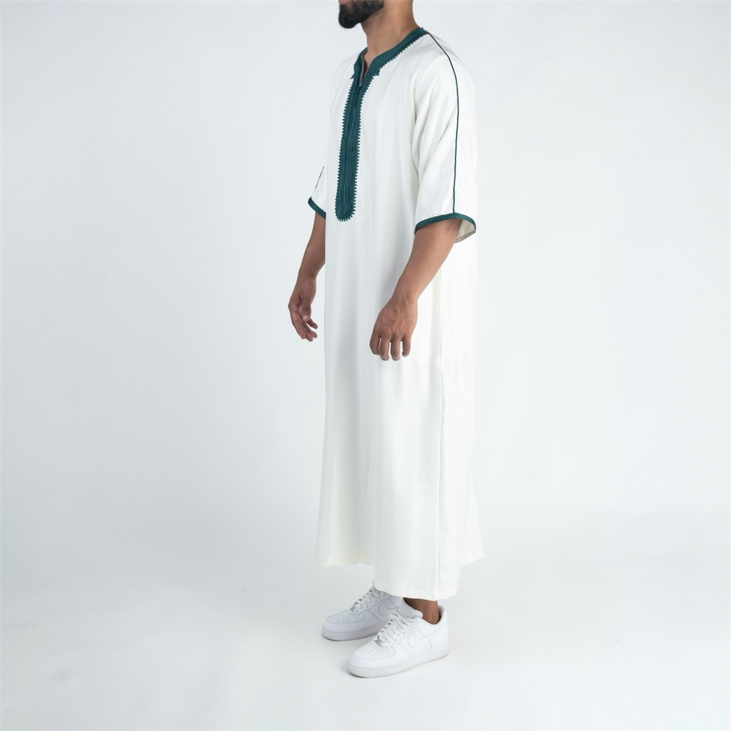 White & Green Moroccan Thobe