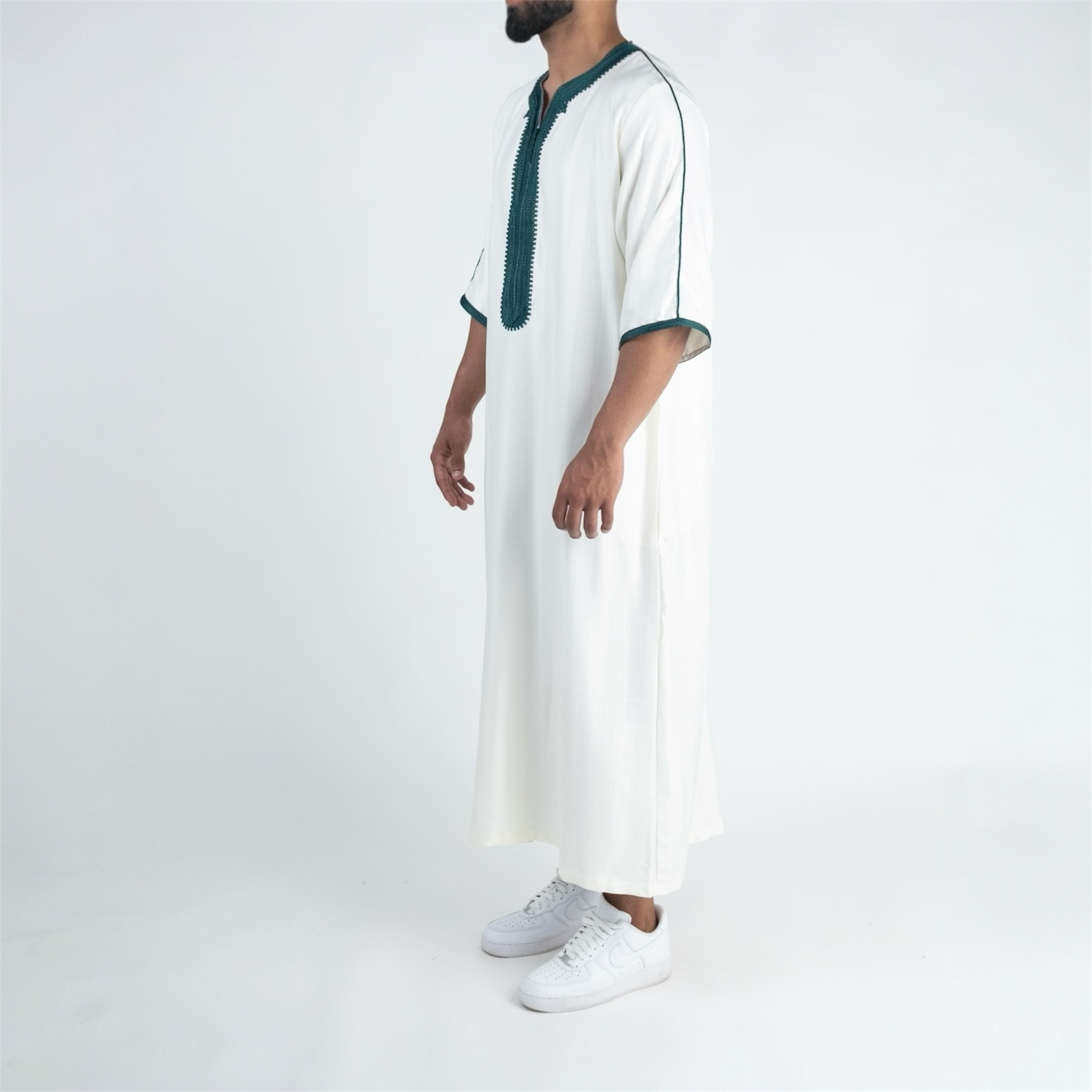 White & Green Moroccan Thobe