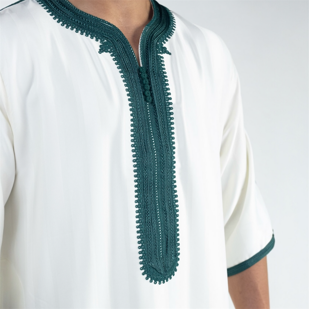 White & Green Moroccan Thobe