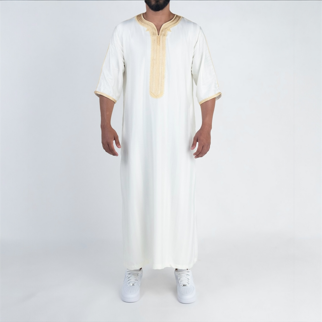 White & Gold Moroccan Thobe