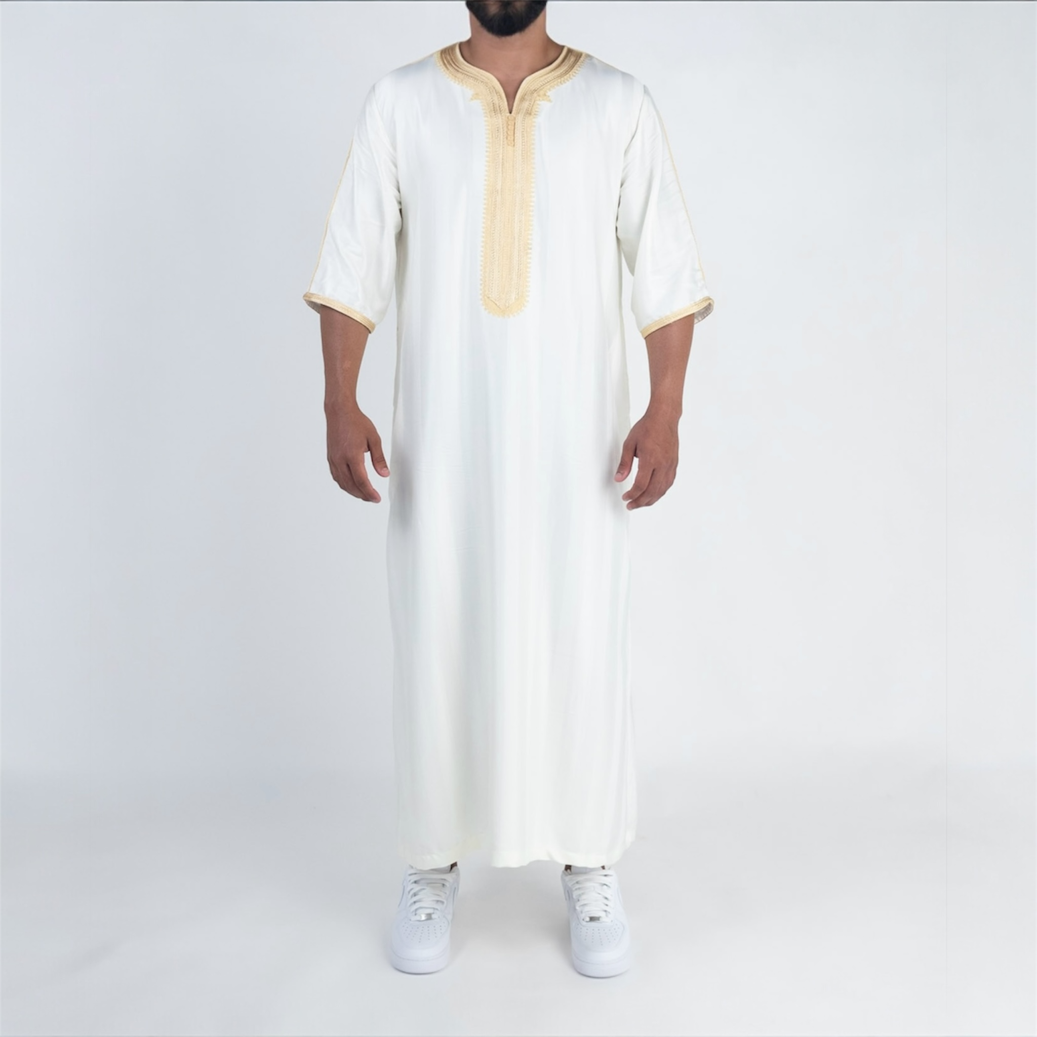 White & Gold Moroccan Thobe