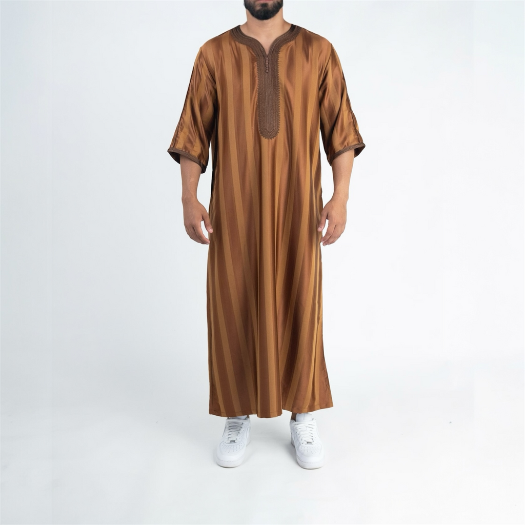 Brown Striped Moroccan Thobe