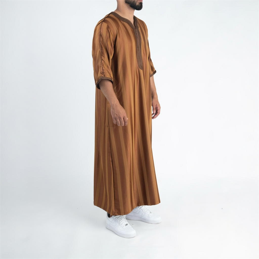 Brown Striped Moroccan Thobe