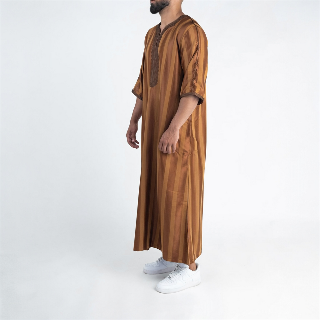 Brown Striped Moroccan Thobe