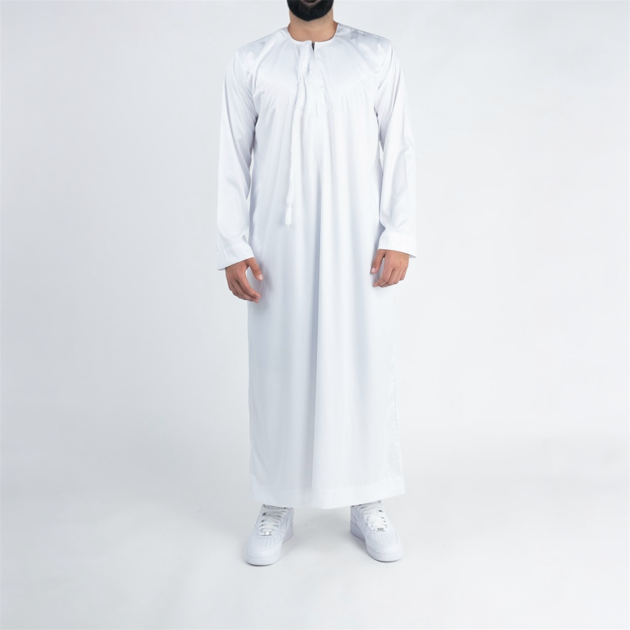 White Shiny Omani Thobe + Tassel