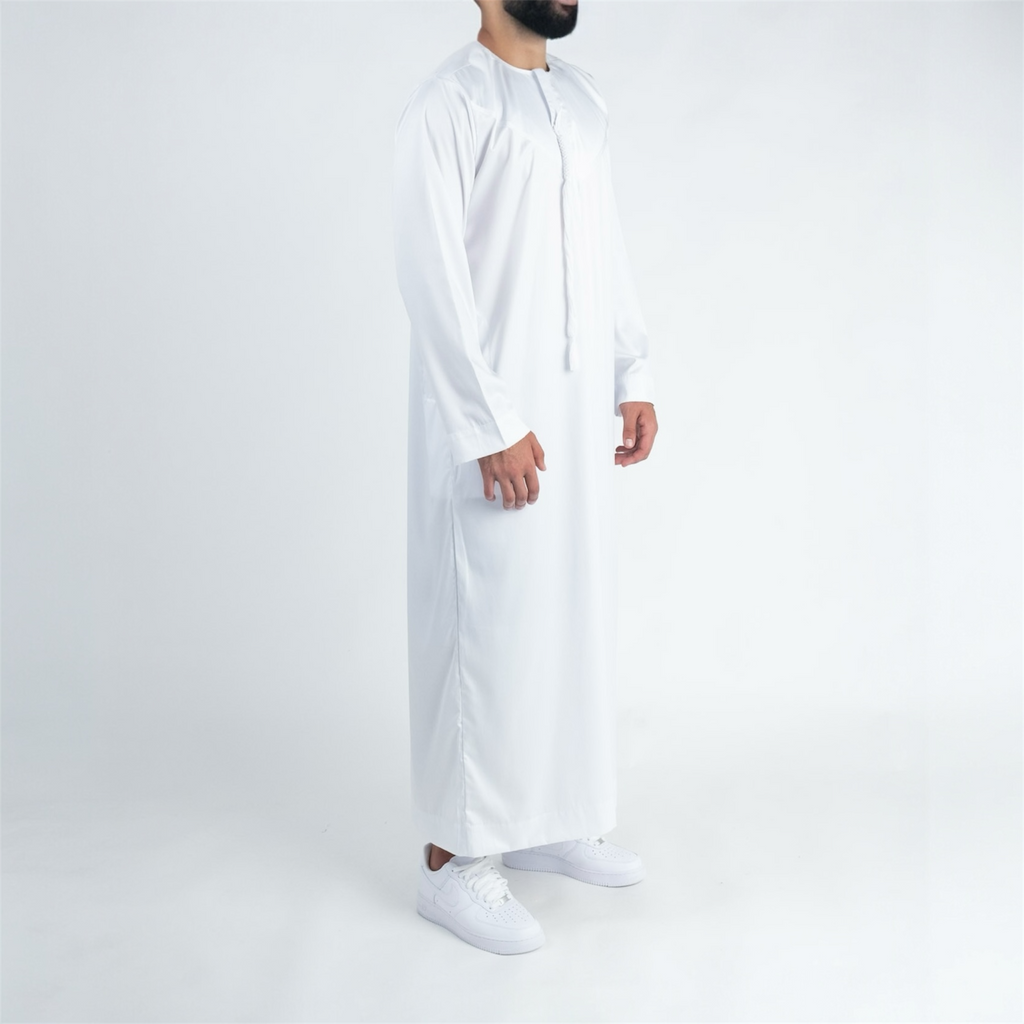 White Shiny Omani Thobe + Tassel
