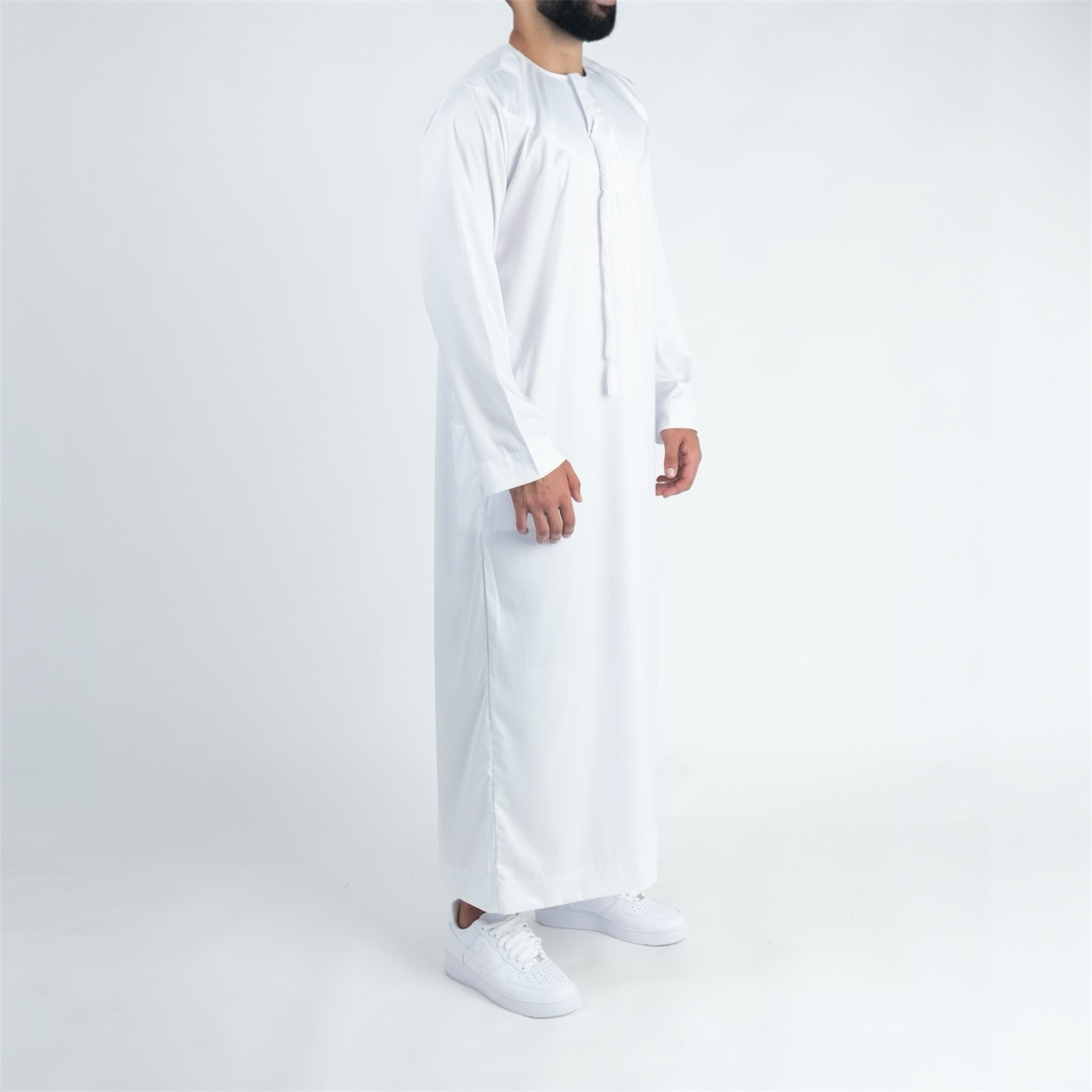 White Shiny Omani Thobe + Tassel