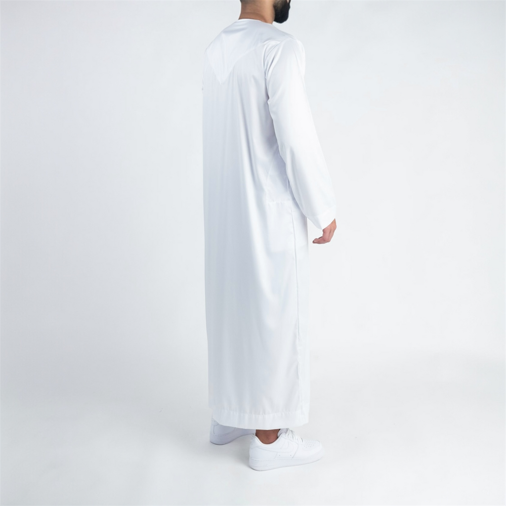 White Shiny Omani Thobe + Tassel