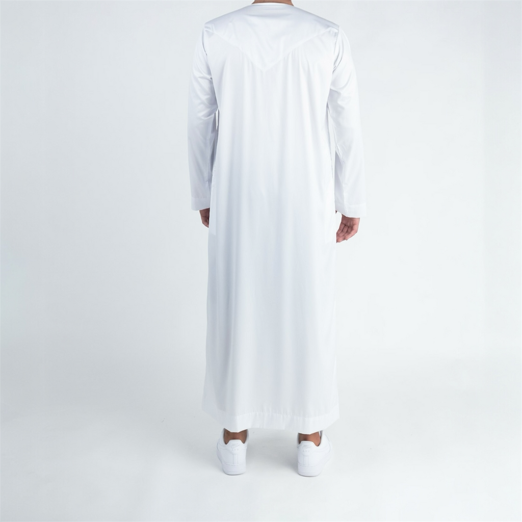 White Shiny Omani Thobe + Tassel