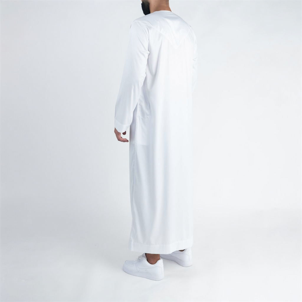 White Shiny Omani Thobe + Tassel