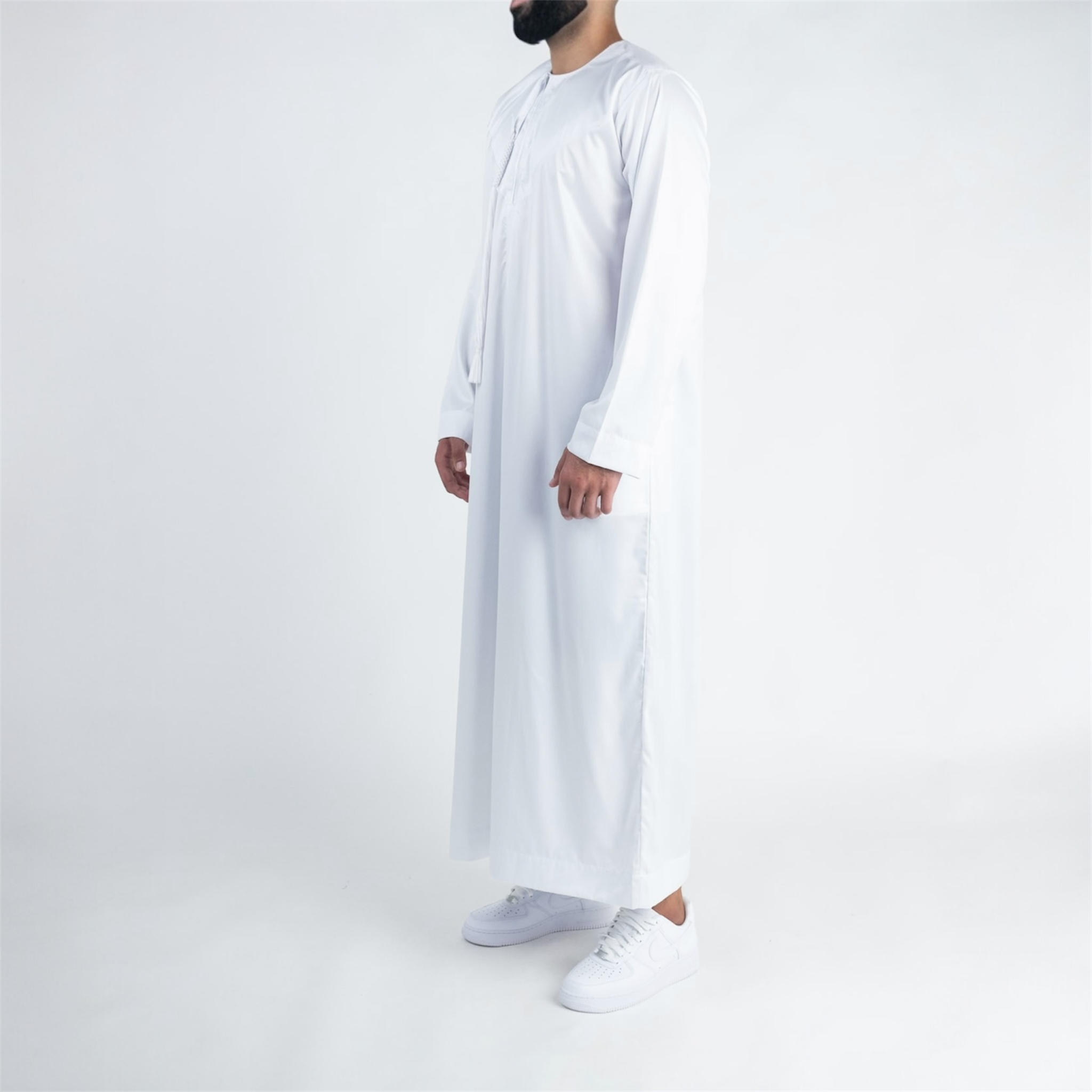 White Shiny Omani Thobe + Tassel