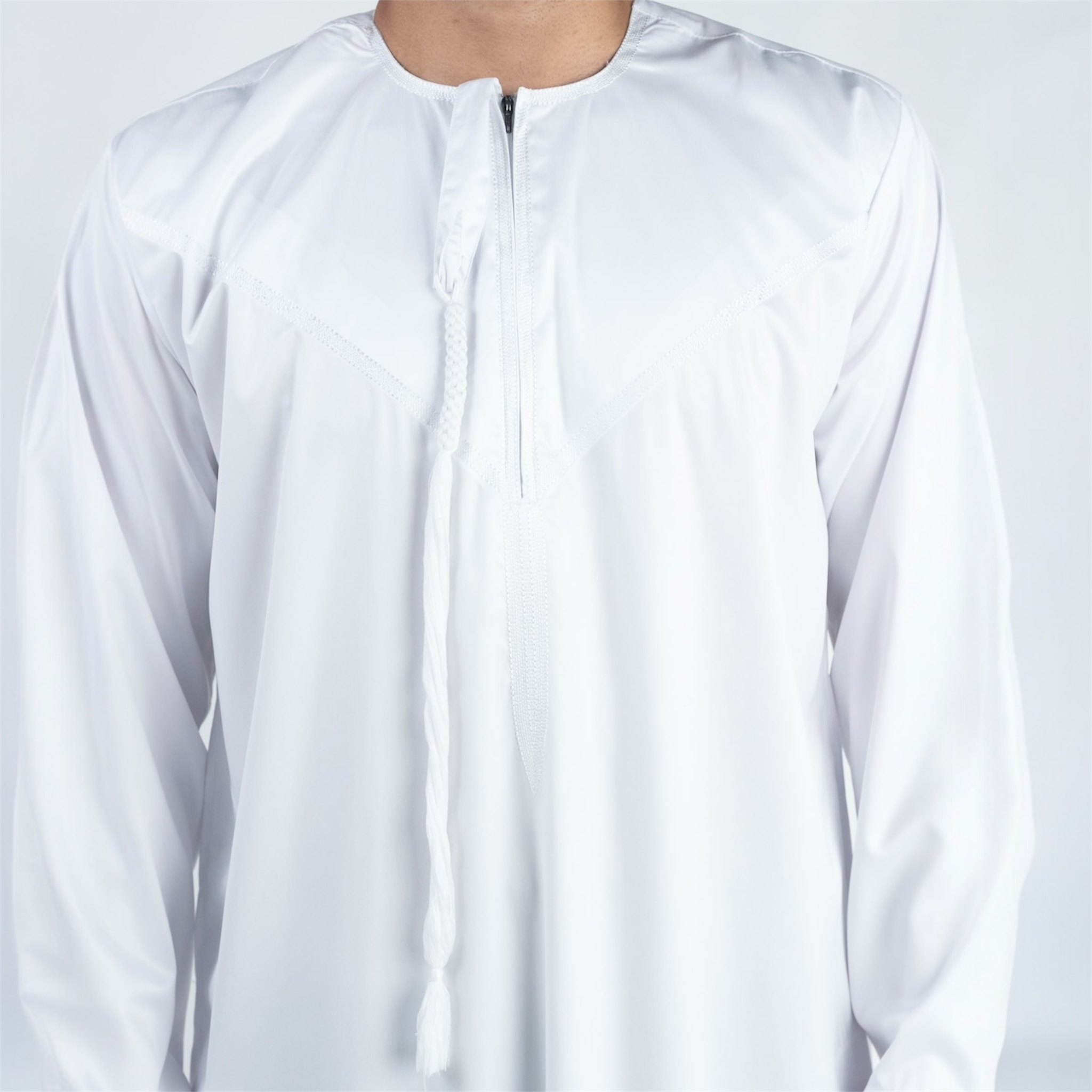 White Shiny Omani Thobe + Tassel