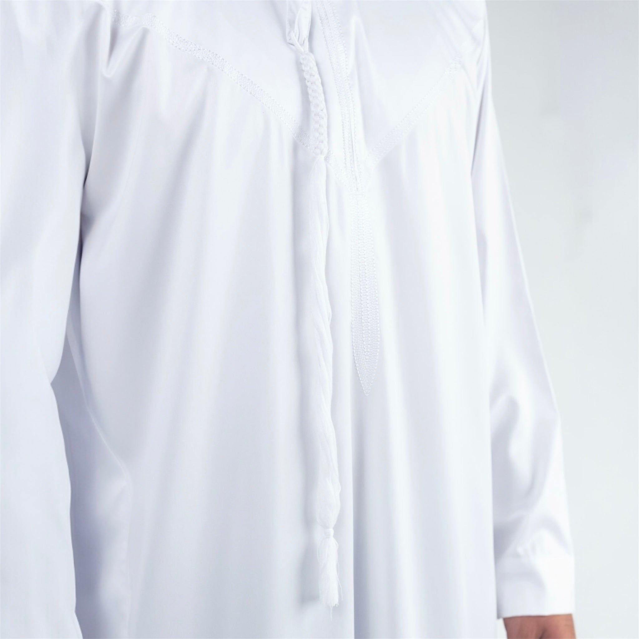 White Shiny Omani Thobe + Tassel