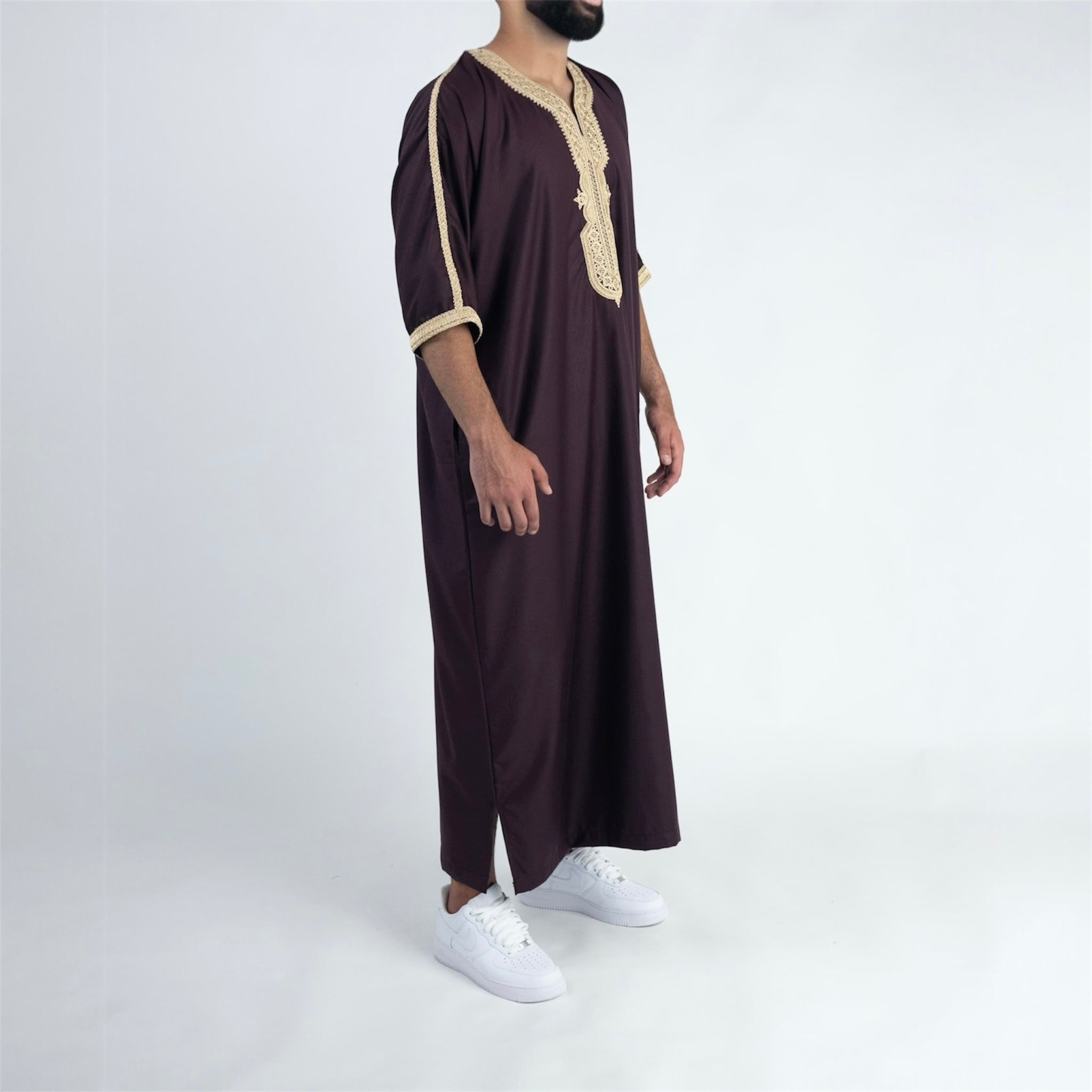 Traditional Burgundy & Gold Moroccan Thobe
