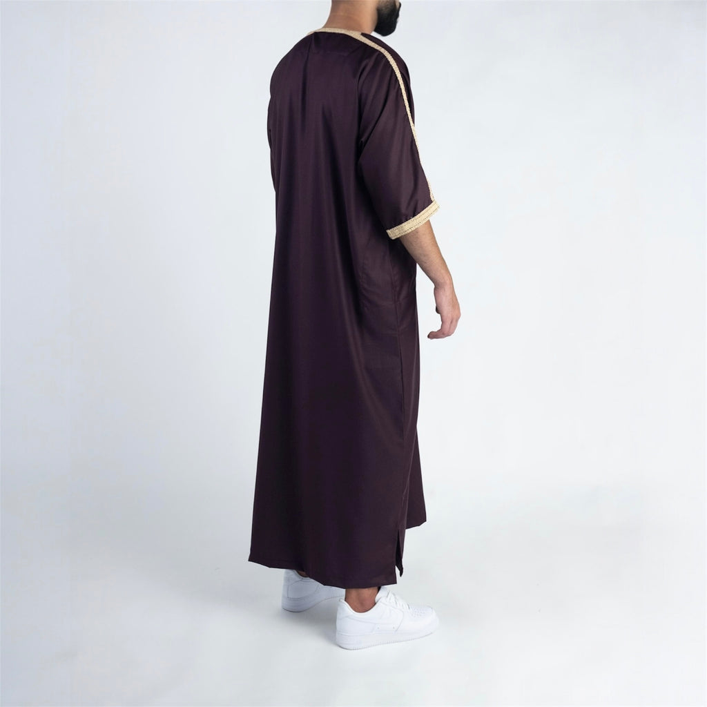 Traditional Burgundy & Gold Moroccan Thobe