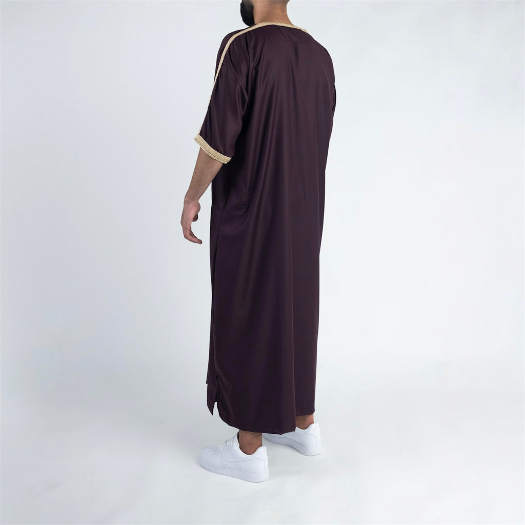 Traditional Burgundy & Gold Moroccan Thobe