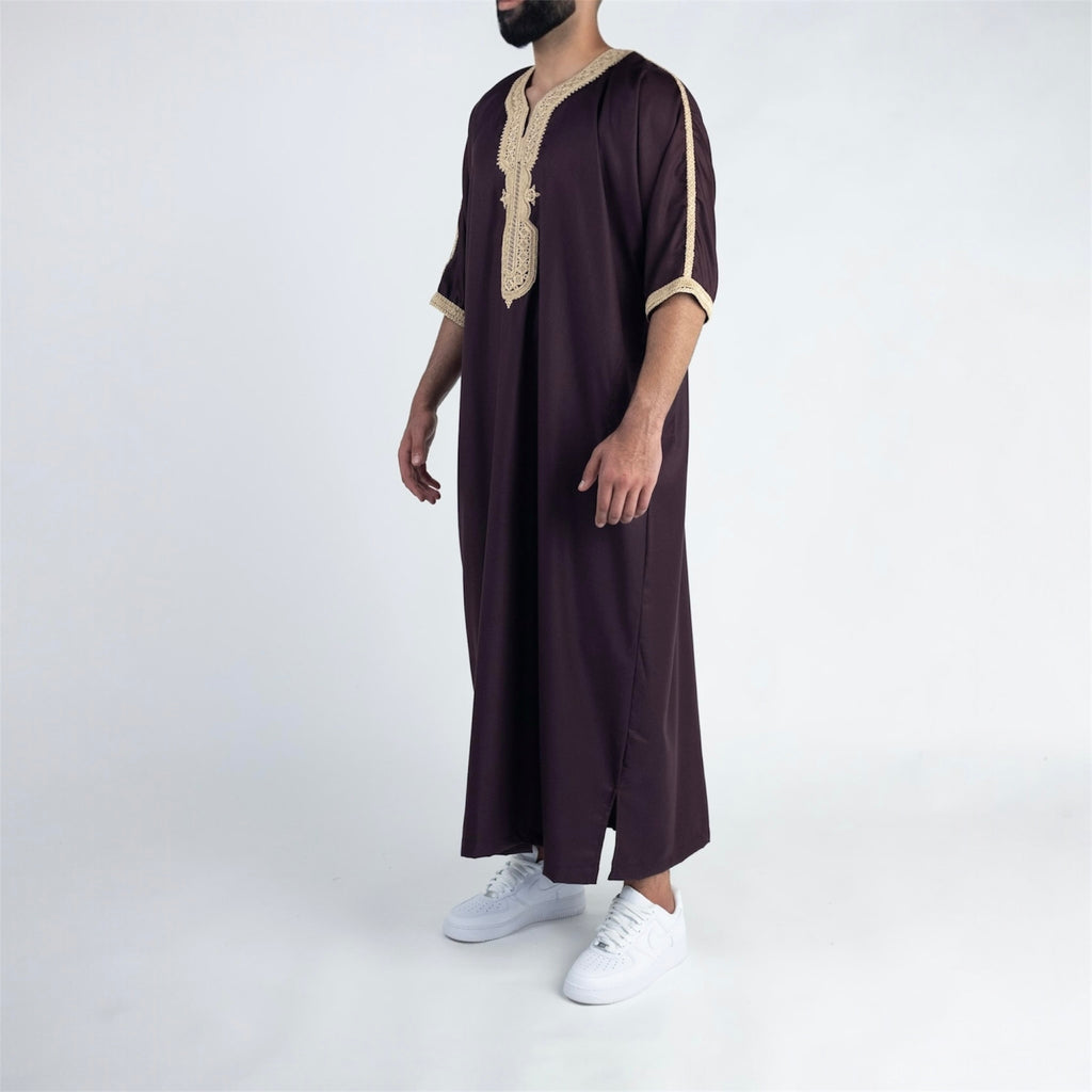 Traditional Burgundy & Gold Moroccan Thobe