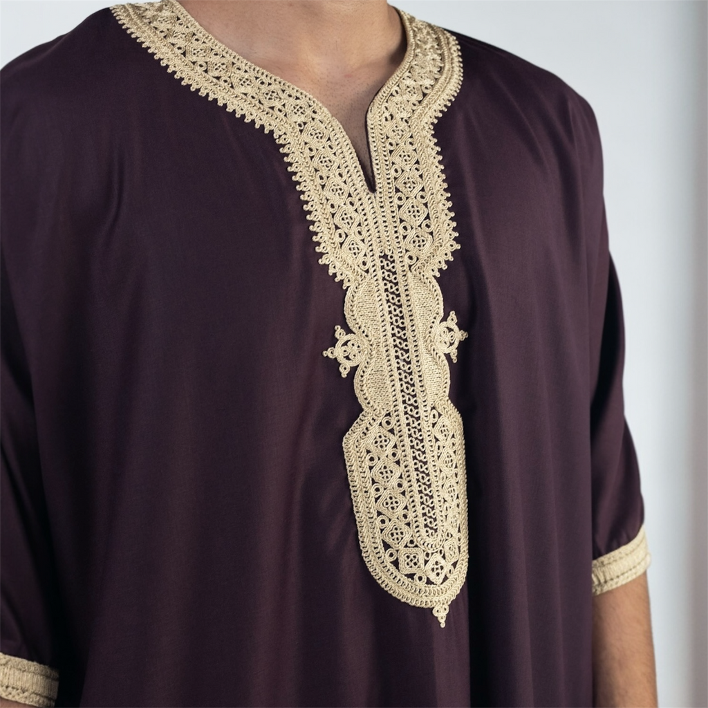Traditional Burgundy & Gold Moroccan Thobe