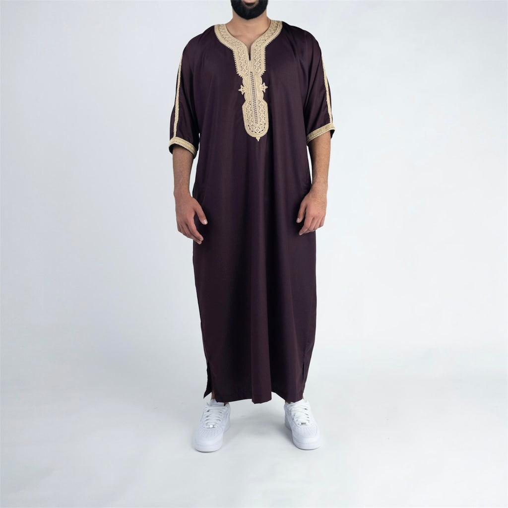 Traditional Burgundy & Gold Moroccan Thobe