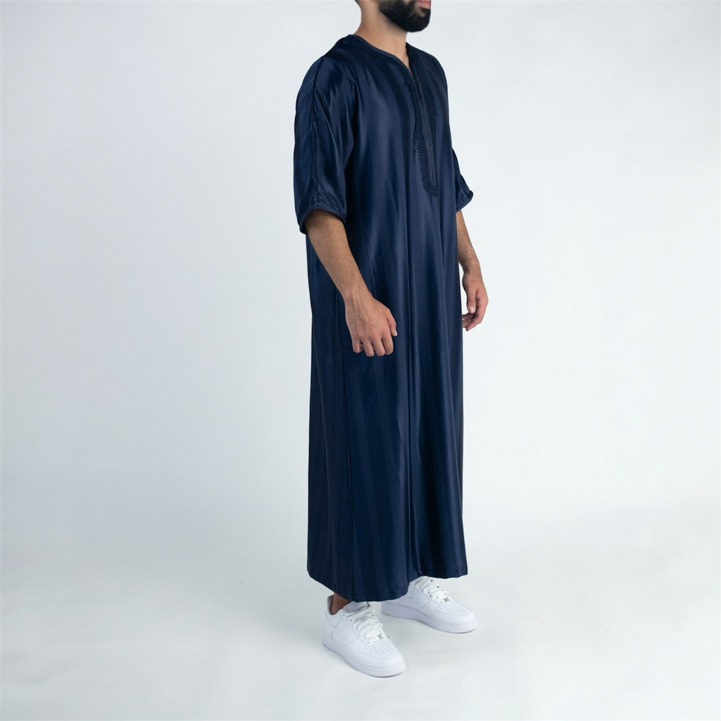 Royal Blue Striped Moroccan Thobe