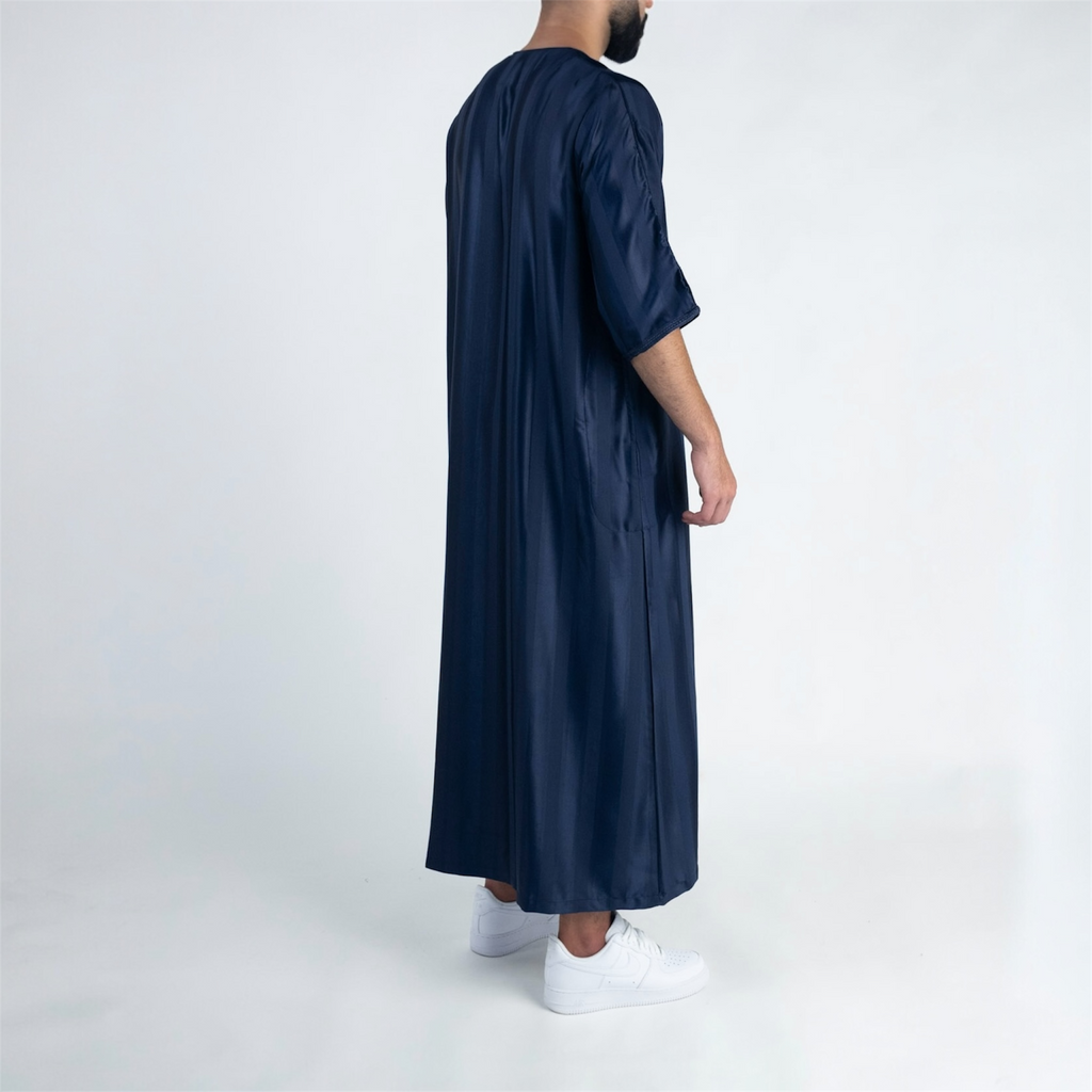 Royal Blue Striped Moroccan Thobe
