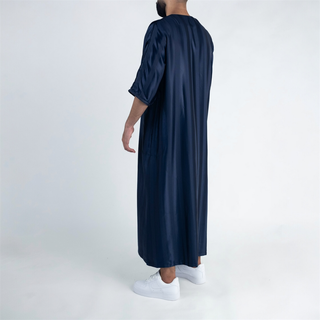 Royal Blue Striped Moroccan Thobe