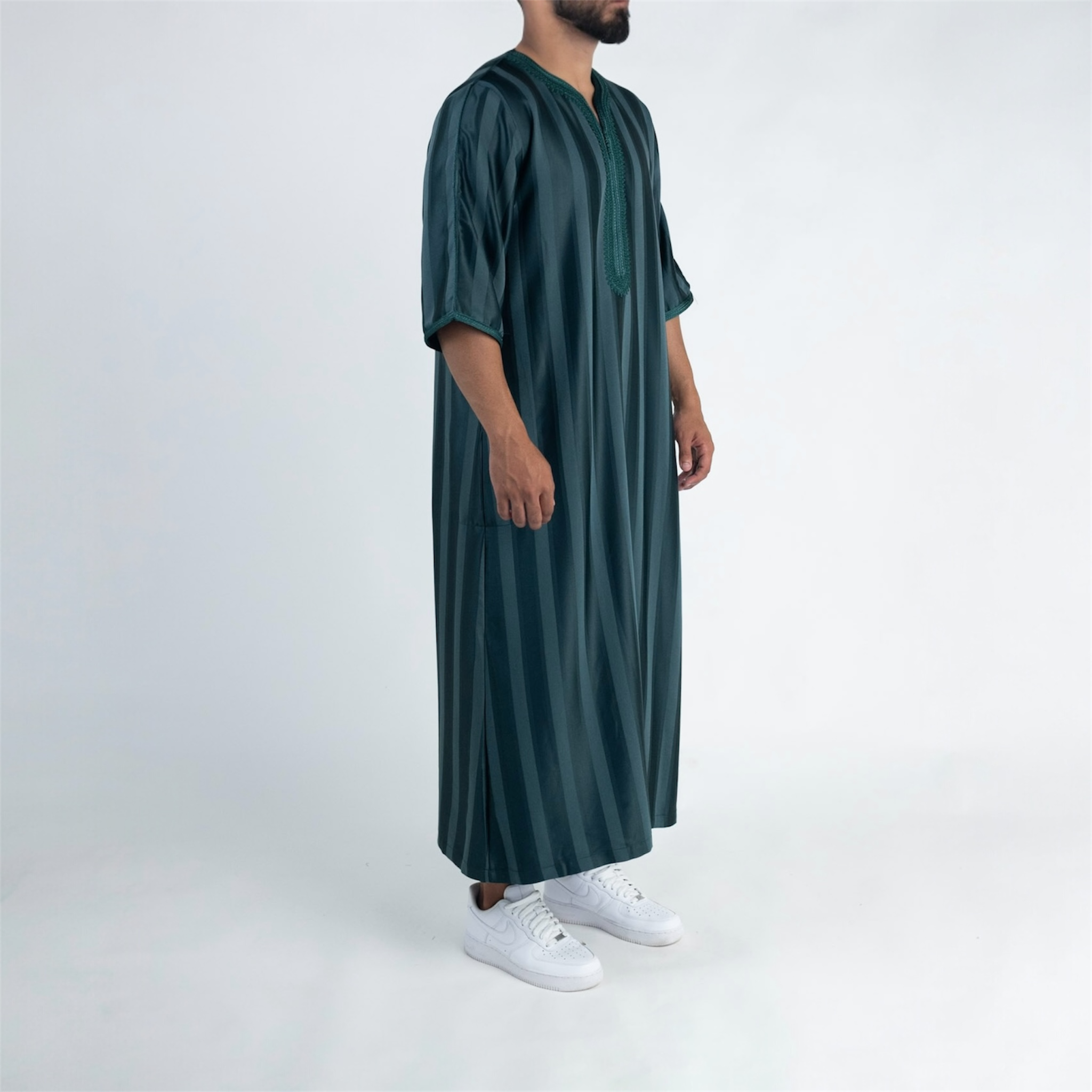 Forest Green Striped Moroccan Thobe