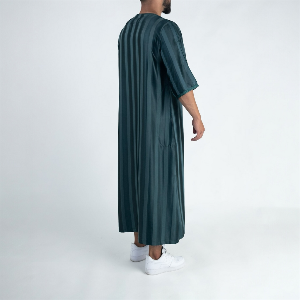 Forest Green Striped Moroccan Thobe