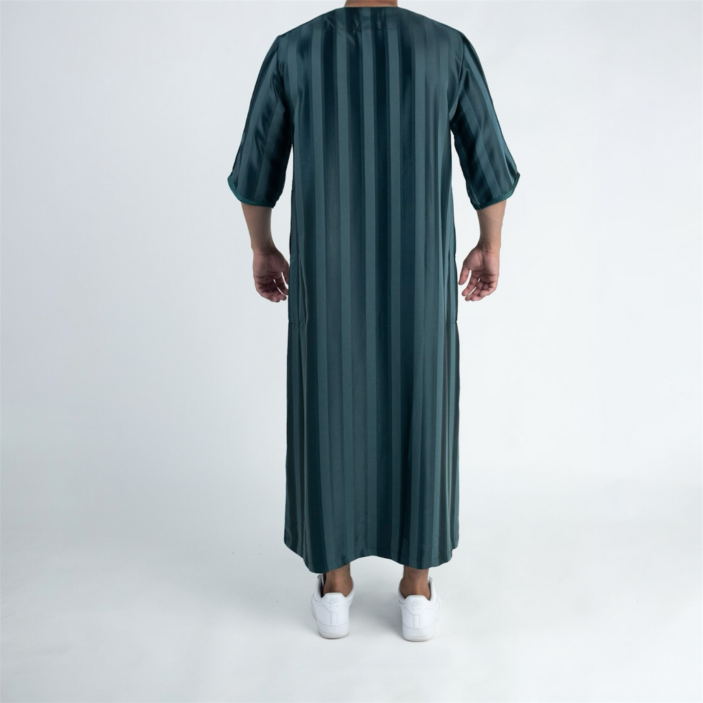 Forest Green Striped Moroccan Thobe