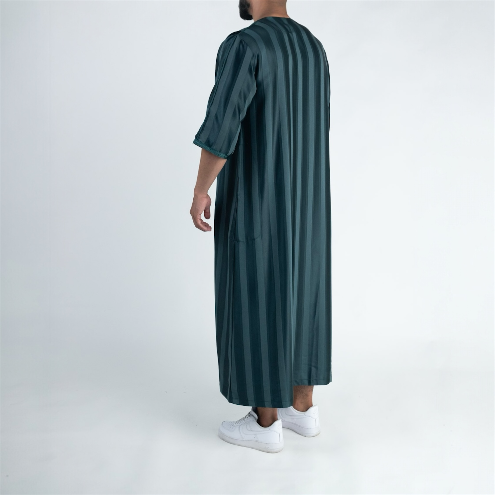 Forest Green Striped Moroccan Thobe