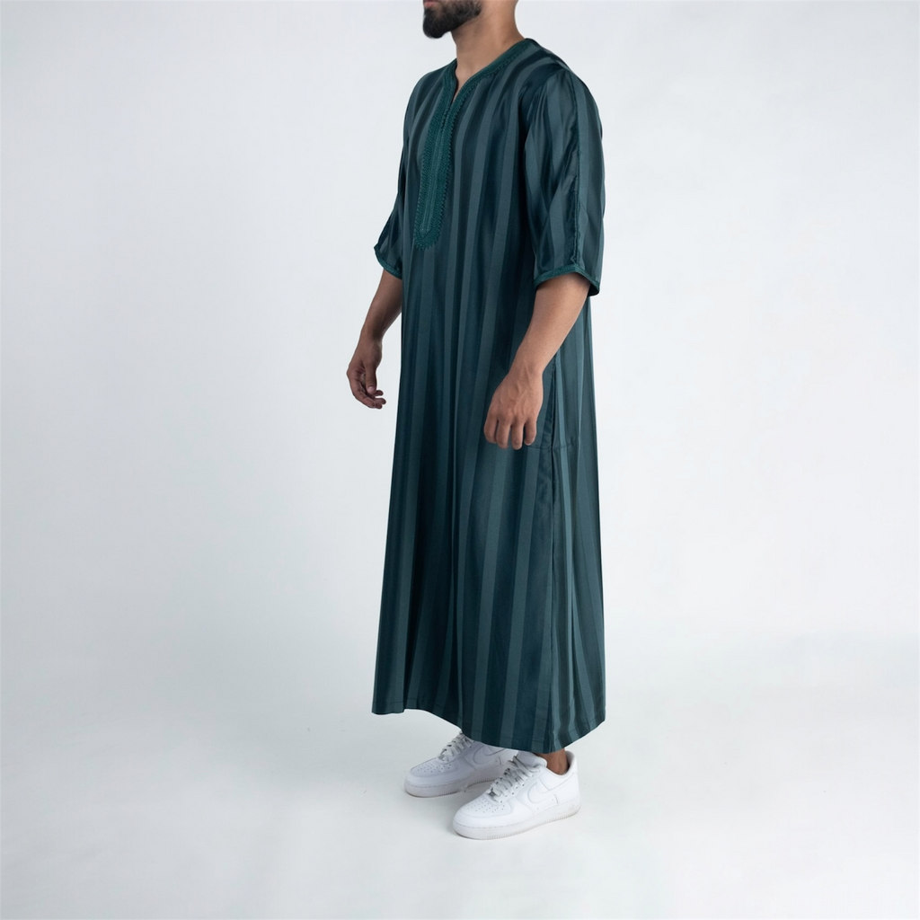Forest Green Striped Moroccan Thobe