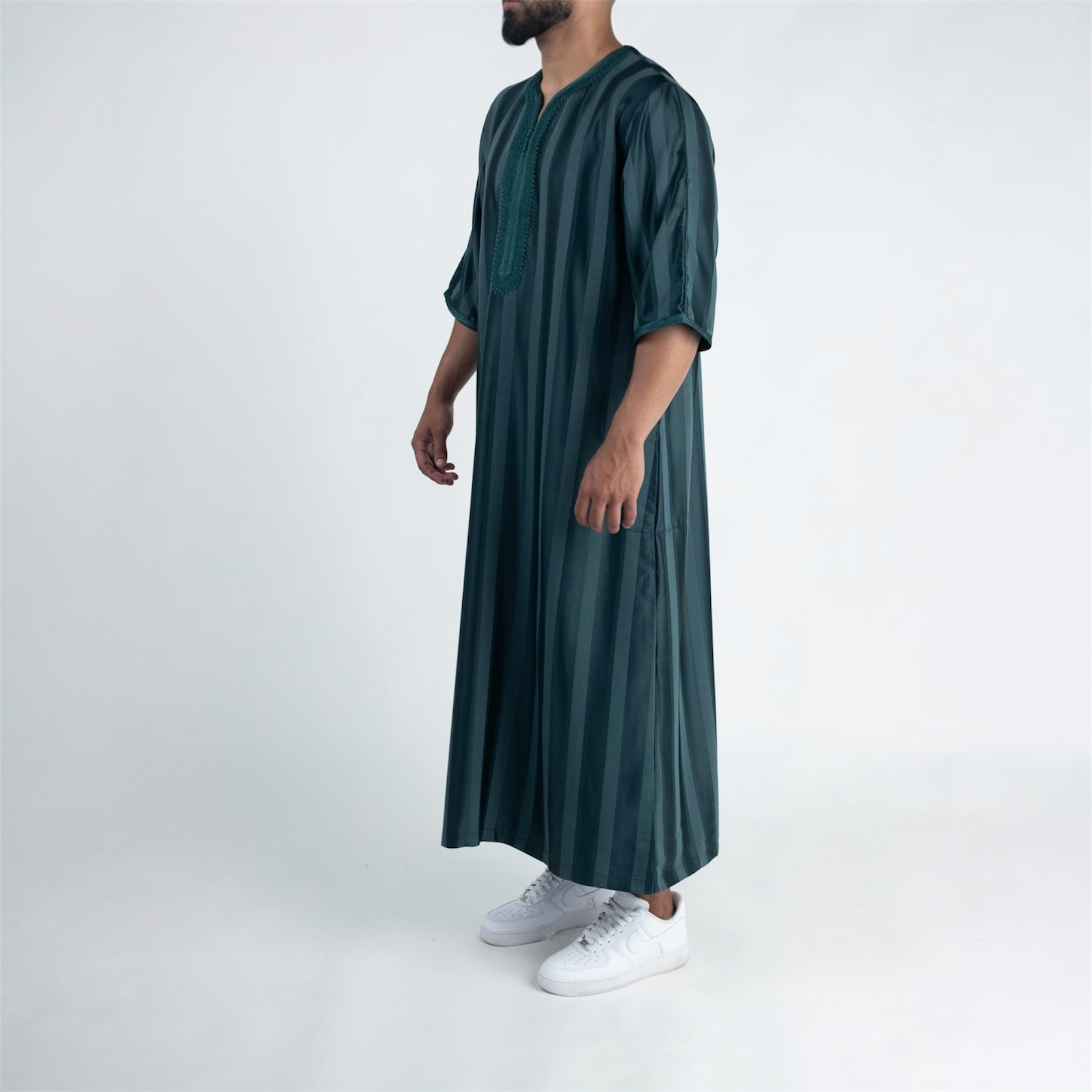 Forest Green Striped Moroccan Thobe